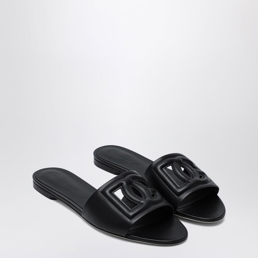 Dolce & Gabbana Slide nera in pelle con logo DG, view 2