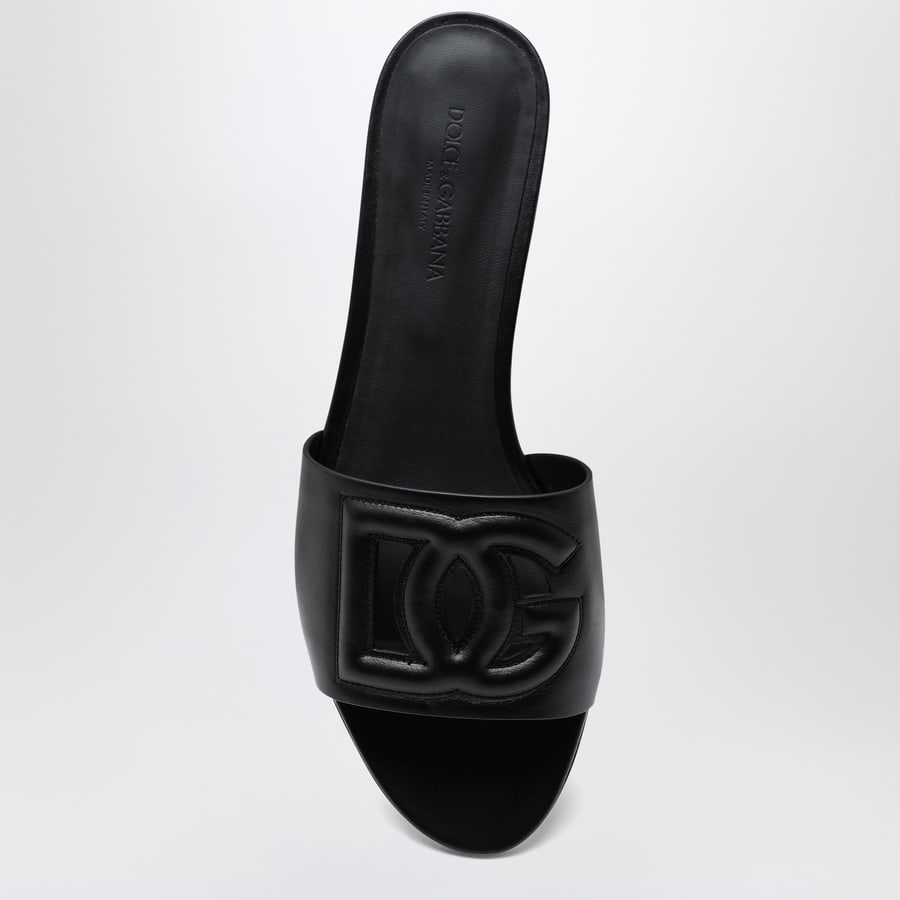 Dolce & Gabbana Slide nera in pelle con logo DG, view 3