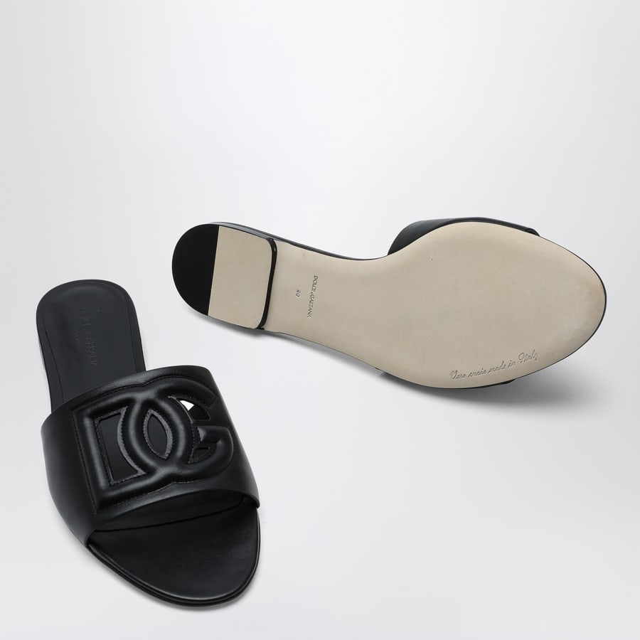 Dolce & Gabbana Slide nera in pelle con logo DG, view 5