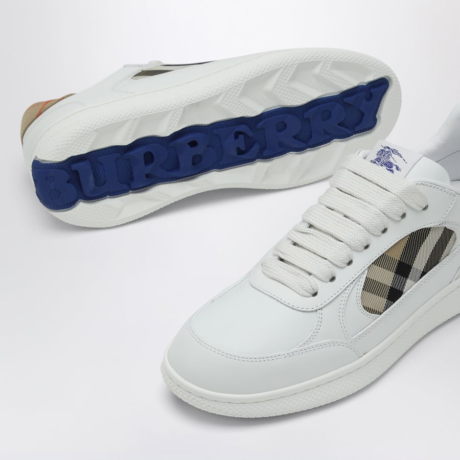 Burberry Sneaker Terrace in pelle bianca e Check, view 5