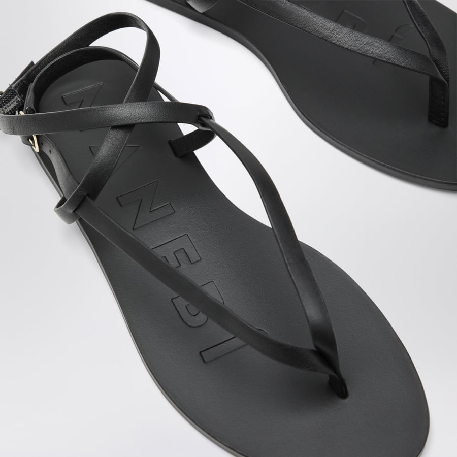 MANEBI' Sandali crossover in pelle liscia neri, view 5