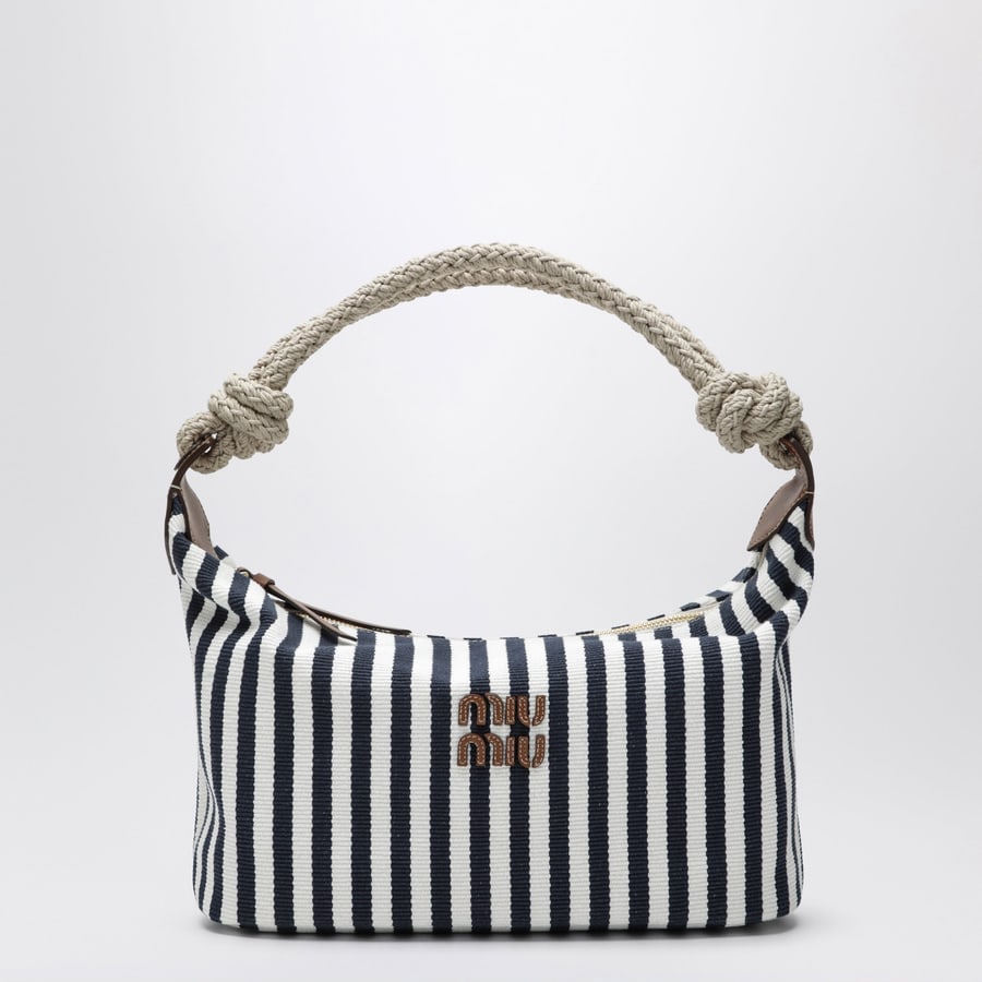 Miu Miu Borsa a righe in canvas Blu/Cognac