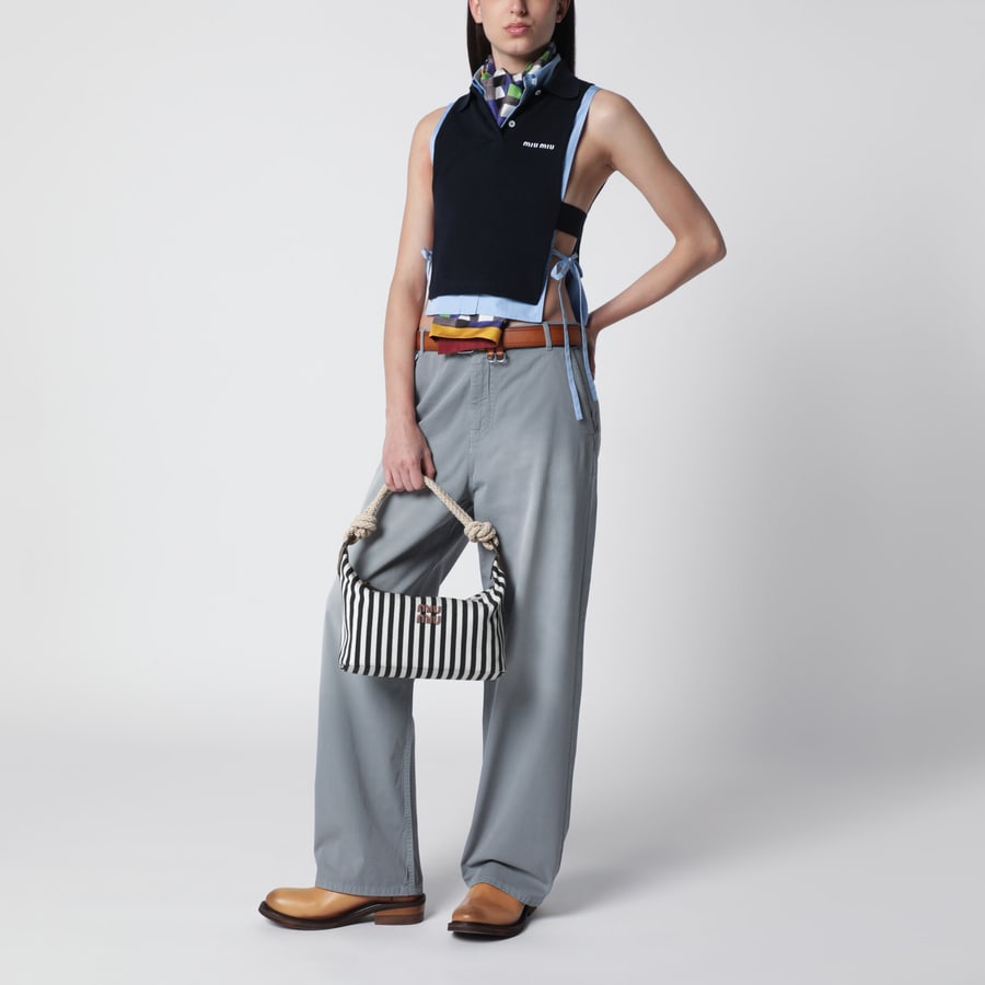 Miu Miu Borsa a righe in canvas Blu/Cognac, view 2