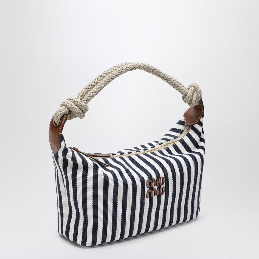 Miu Miu Borsa a righe in canvas Blu/Cognac, view 3