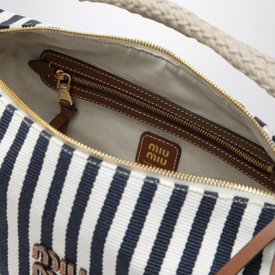 Miu Miu Borsa a righe in canvas Blu/Cognac, view 5