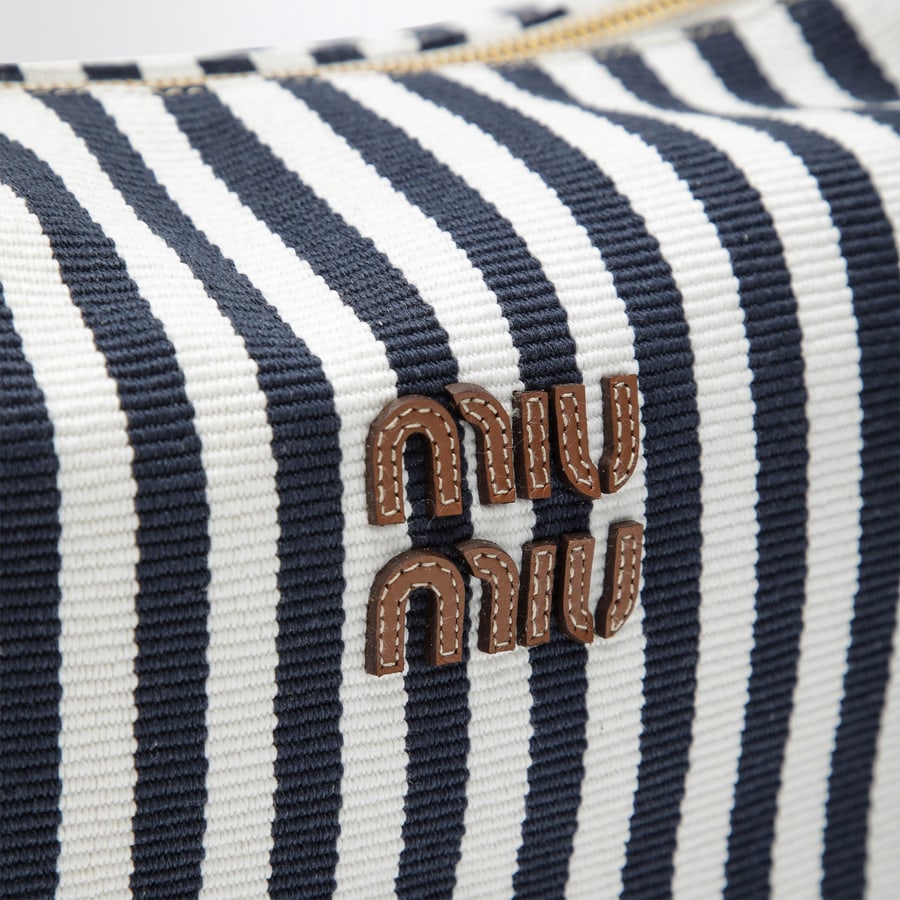 Miu Miu Borsa a righe in canvas Blu/Cognac, view 6