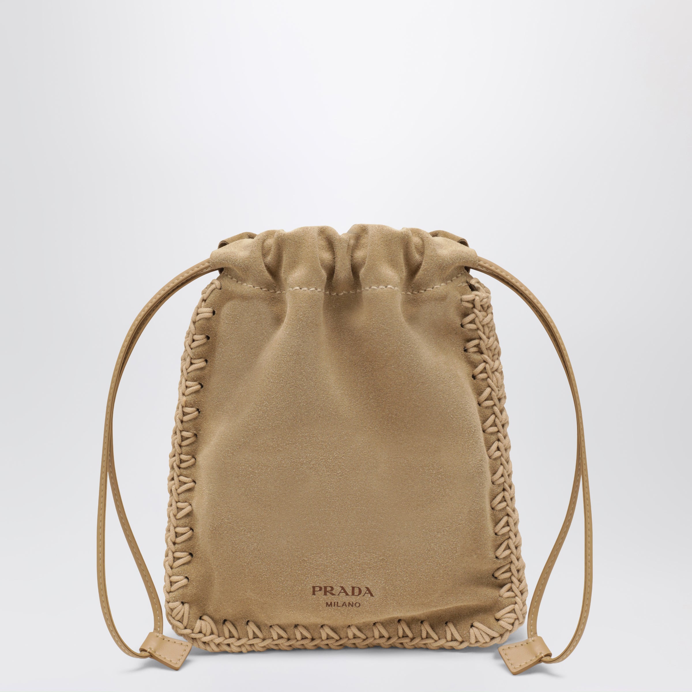 Prada Porta smartphone in pelle scamosciata color deserto