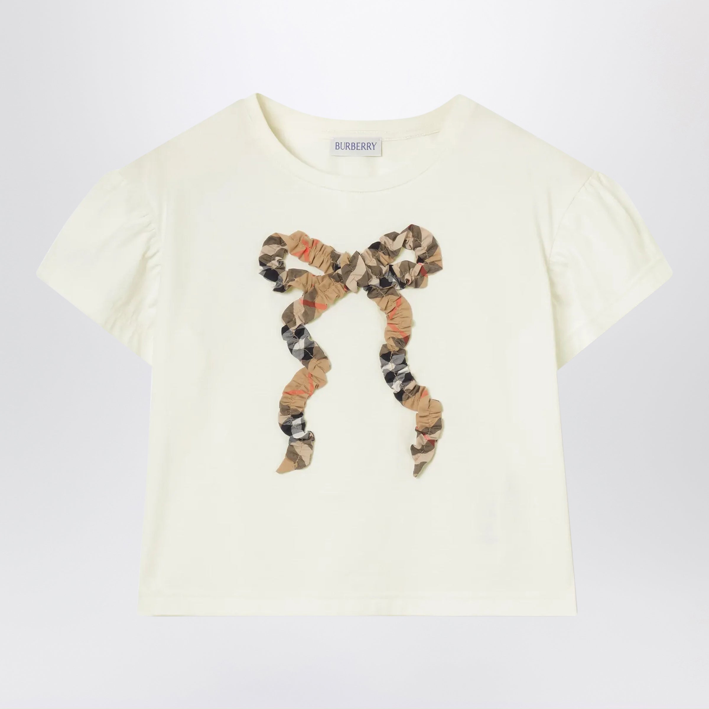 Burberry T-shirt avorio con fiocco motivo Check