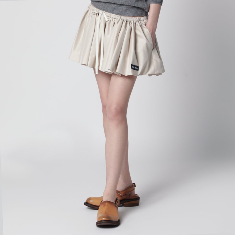 Miu Miu Minigonna con coulisse in pongé tec opale, view 3