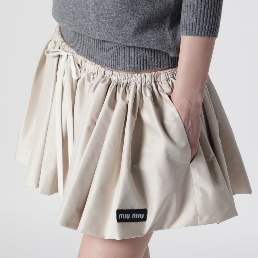 Miu Miu Minigonna con coulisse in pongé tec opale, view 5