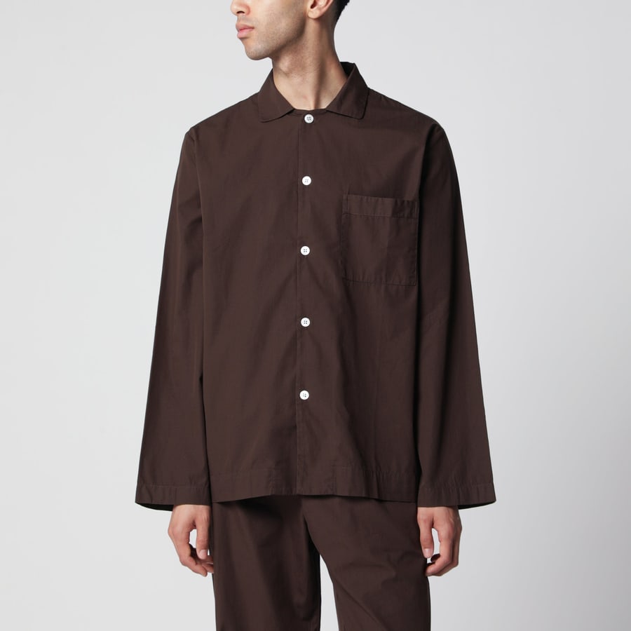 TEKLA Camicia pigiama in cotone marrone