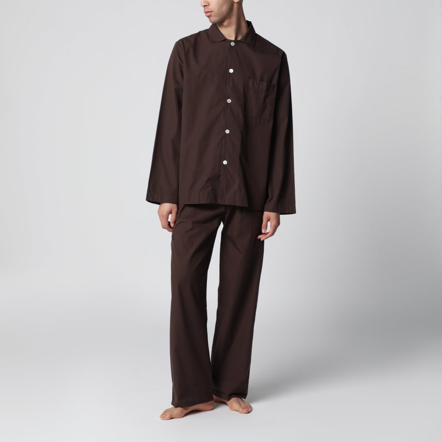 TEKLA Camicia pigiama in cotone marrone, view 2