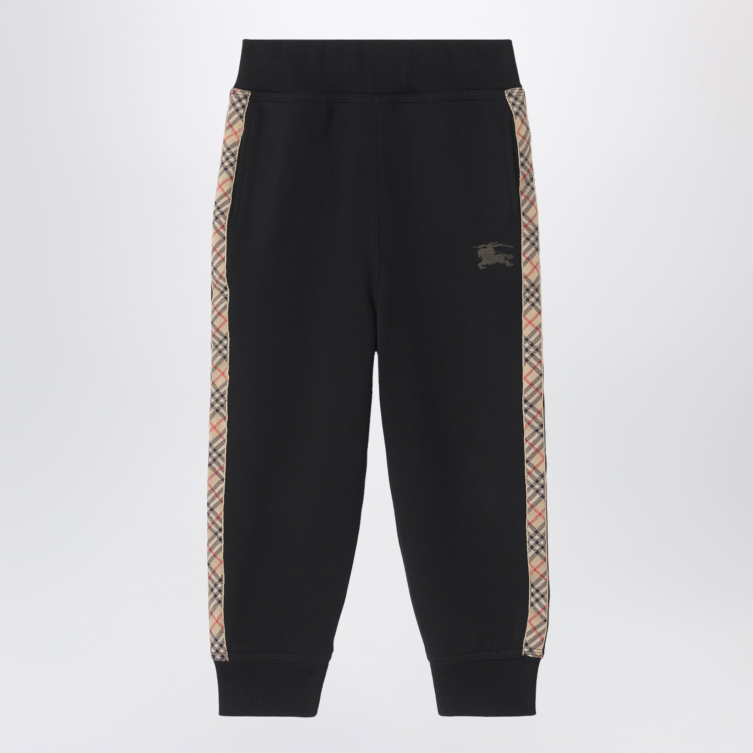 Burberry Pantalone jogging nero con dettaglio motivo Check