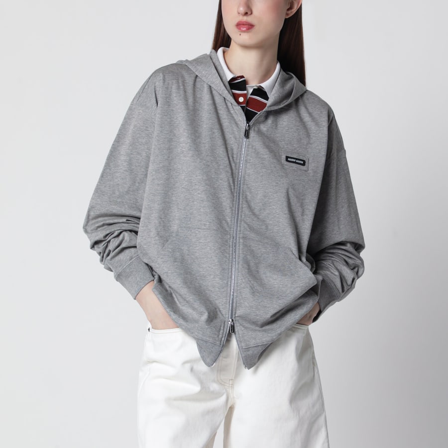 Miu Miu Felpa con zip grigia in cotone