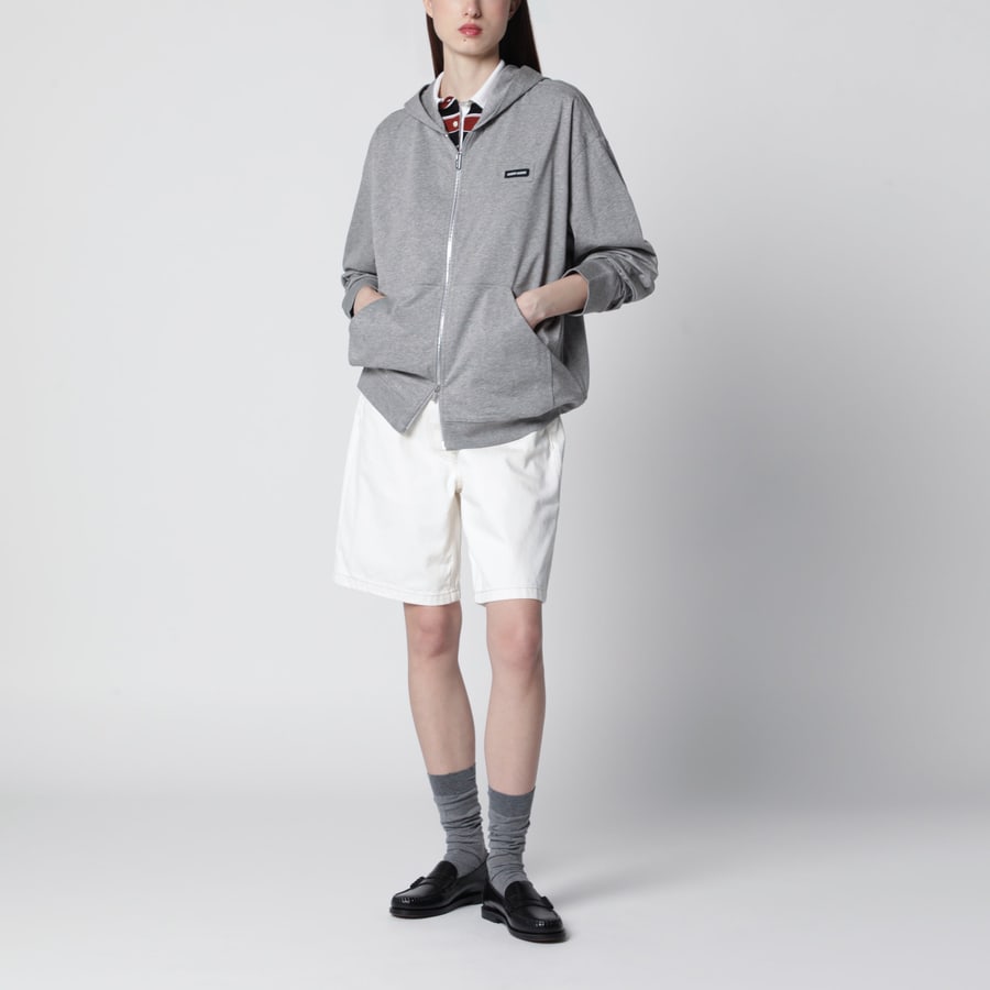 Miu Miu Felpa con zip grigia in cotone, view 2