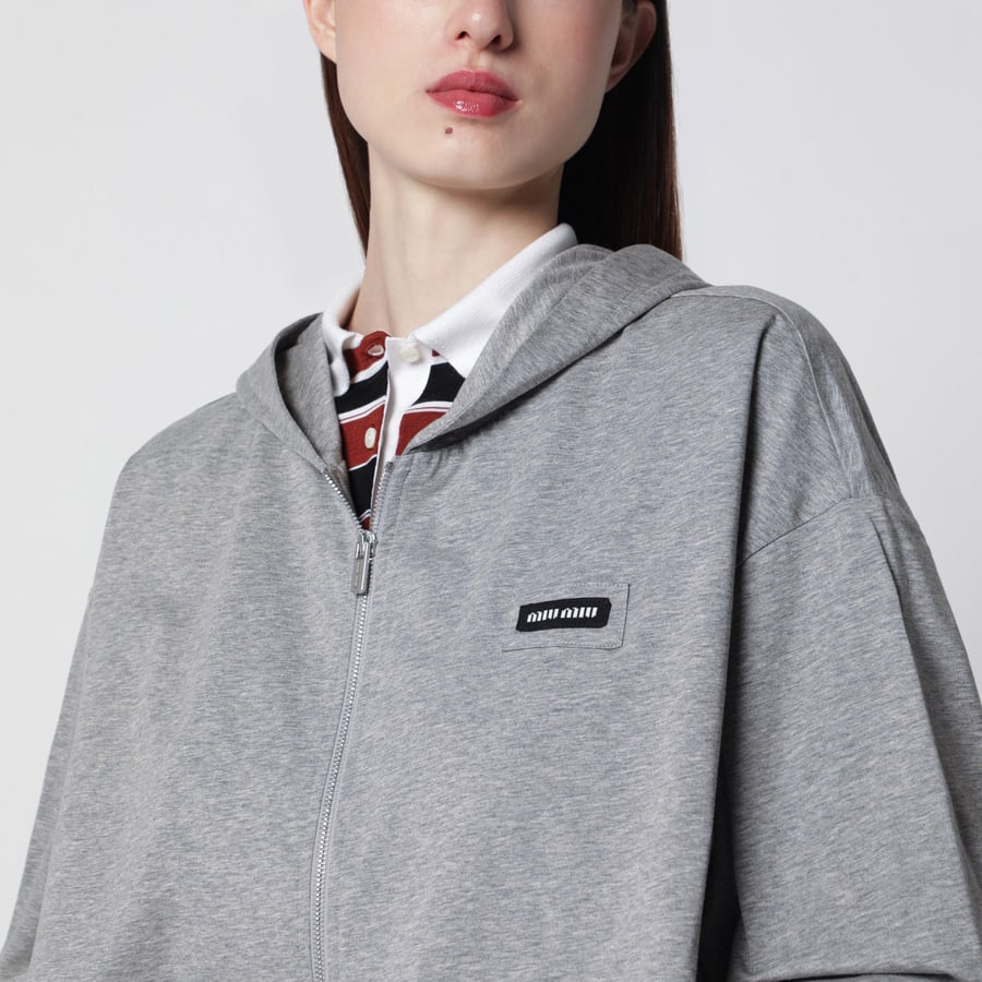 Miu Miu Felpa con zip grigia in cotone, view 4