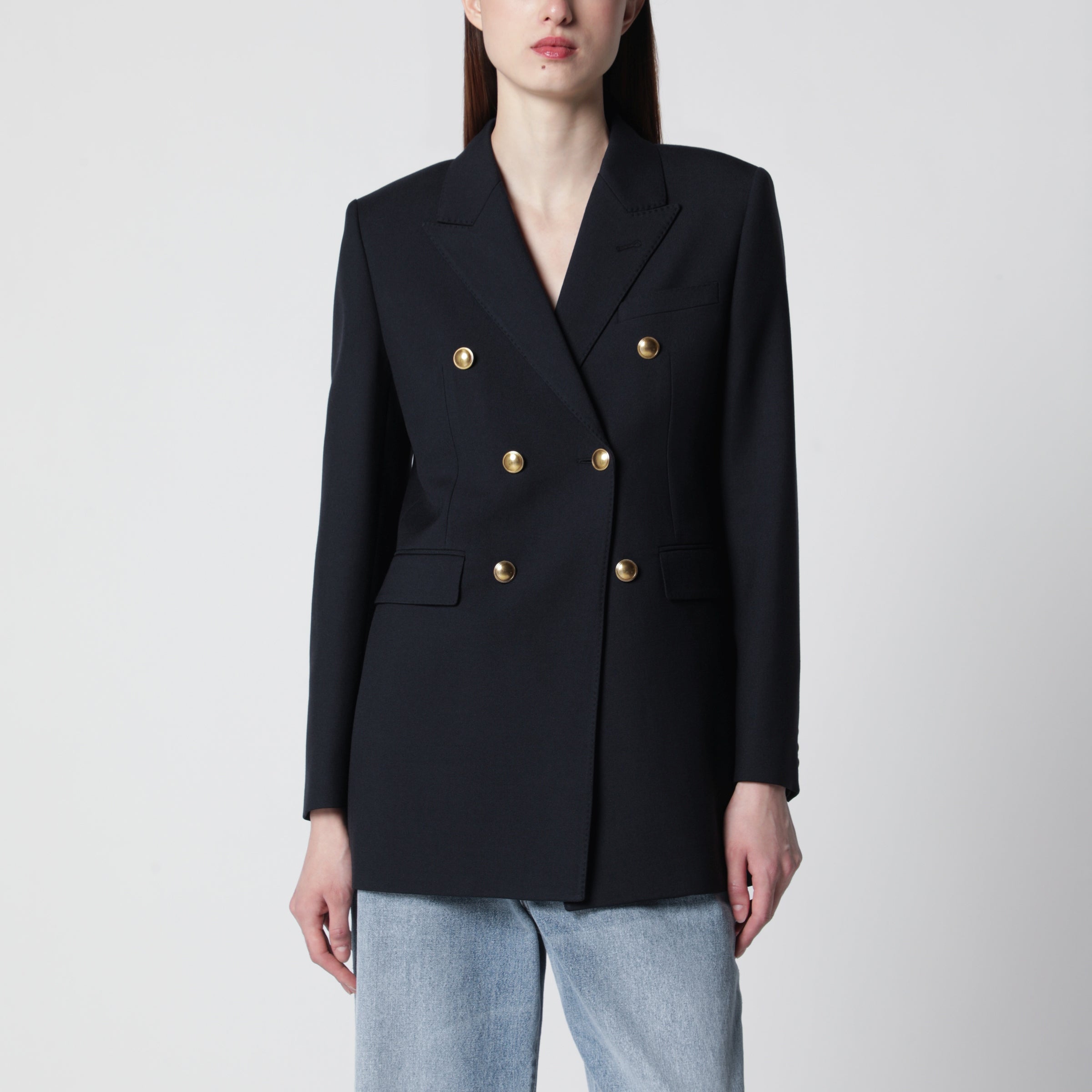 Saint Laurent Giacca doppiopetto boxy in lana vergine blu navy