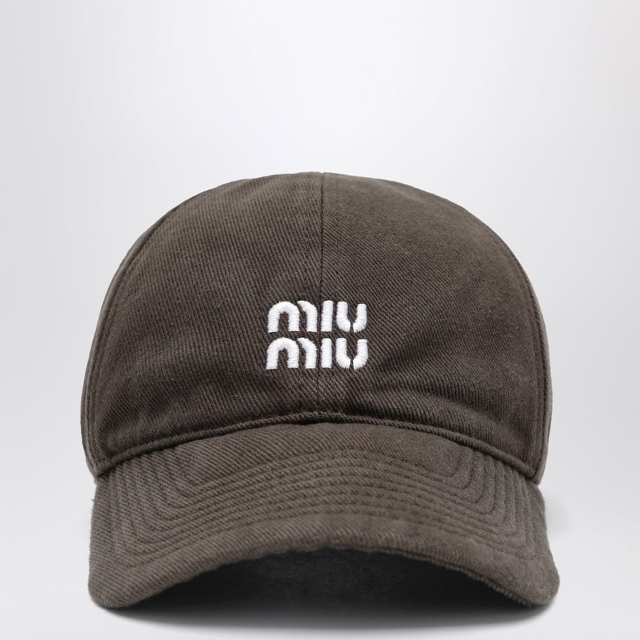 Miu Miu Cappello da baseball in denim washed moro e baltico