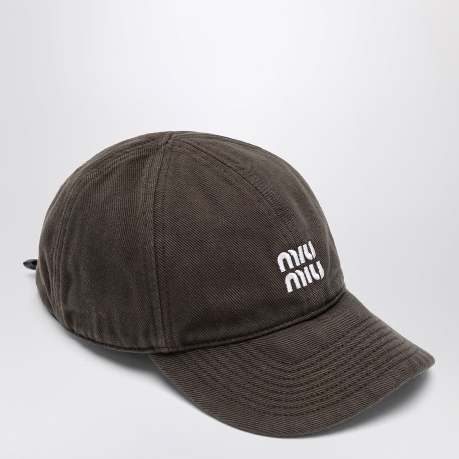 Miu Miu Cappello da baseball in denim washed moro e baltico, view 2