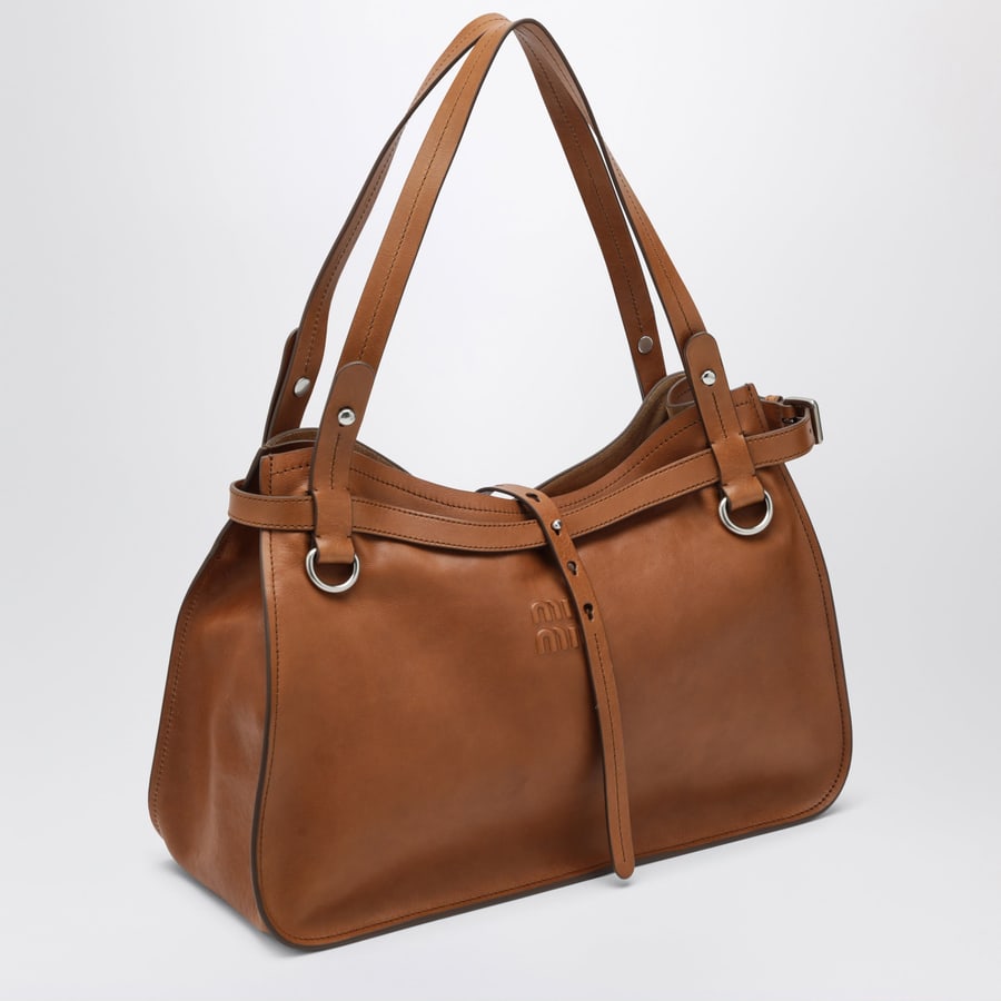 Miu Miu Borsa a tracolla in pelle di vitello cognac, view 3