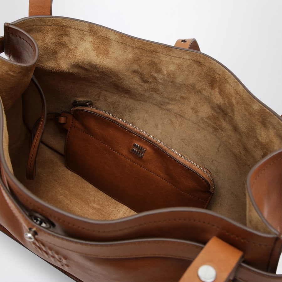 Miu Miu Borsa a tracolla in pelle di vitello cognac, view 5