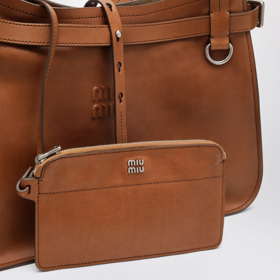 Miu Miu Borsa a tracolla in pelle di vitello cognac, view 6