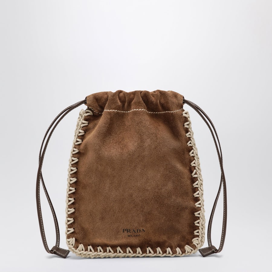 Prada Porta smartphone in pelle scamosciata color cacao