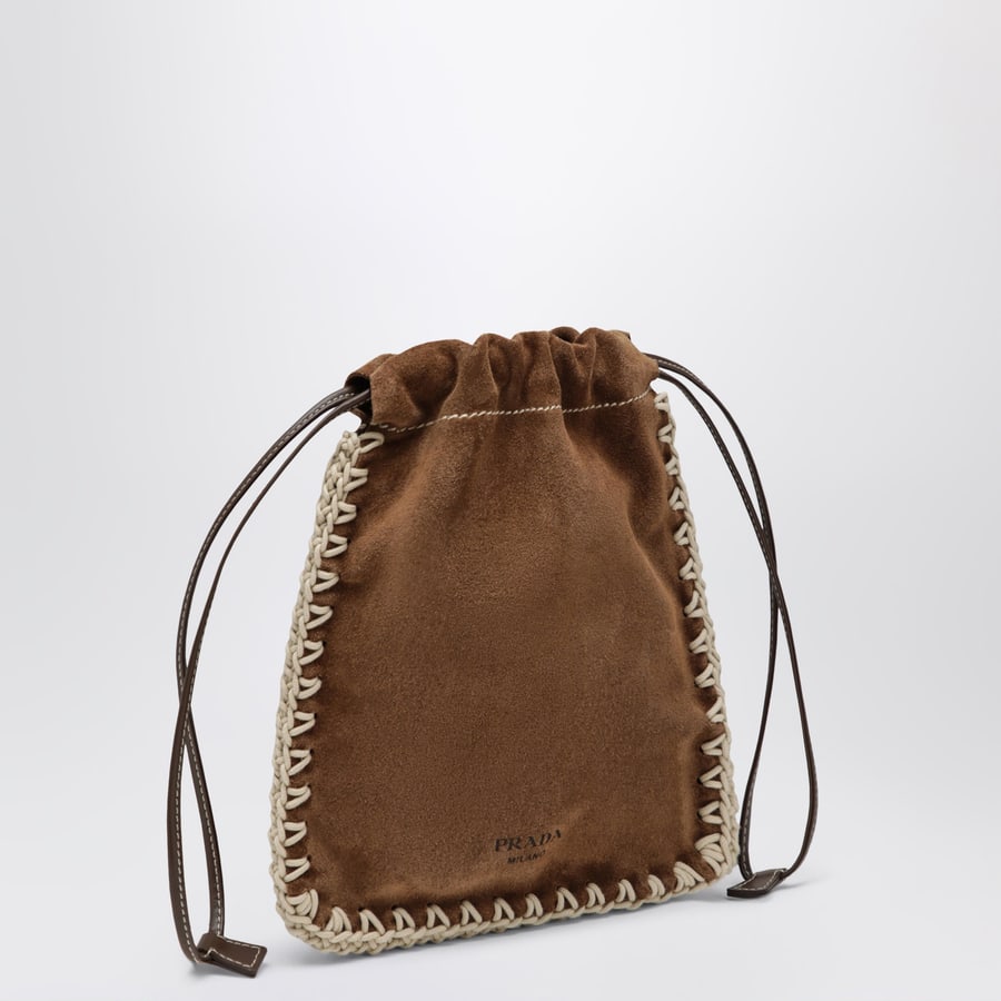 Prada Porta smartphone in pelle scamosciata color cacao, view 3