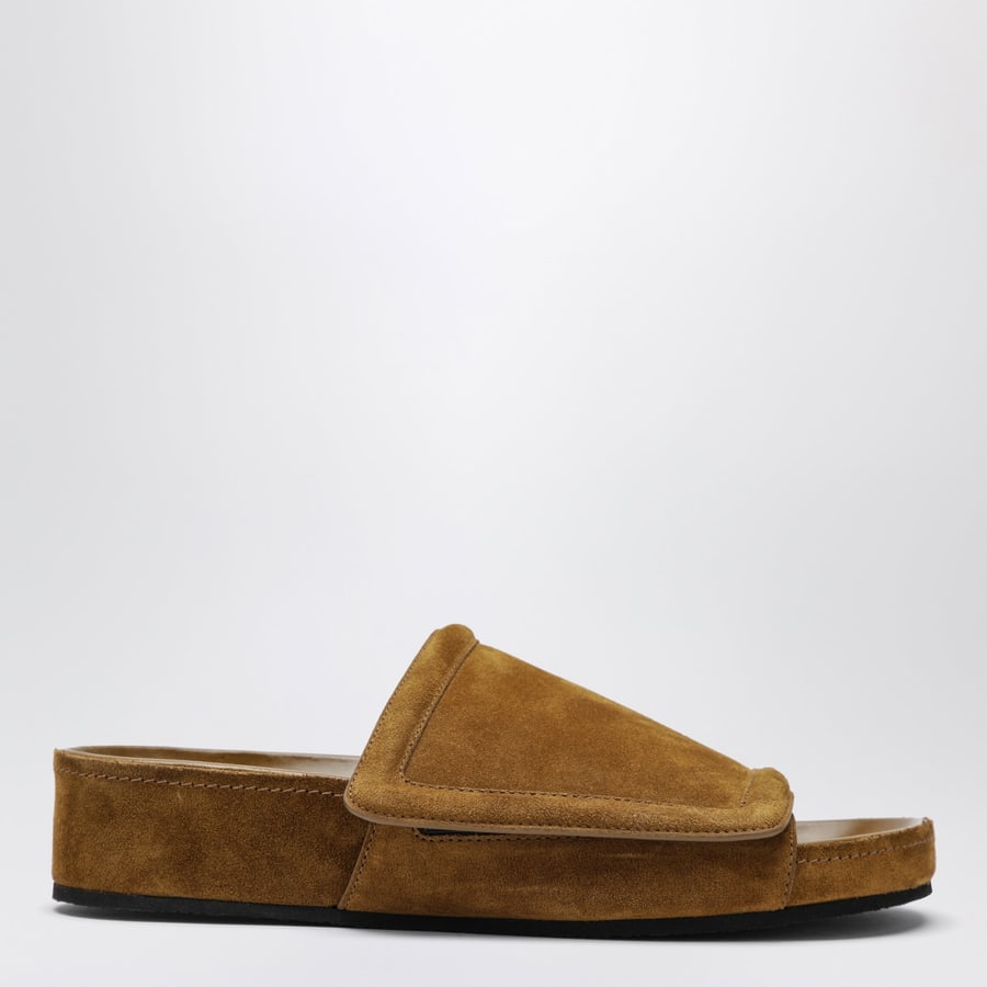 PHOEBE PHILO Sandali Wide Slide in pelle scamosciata color Toffee