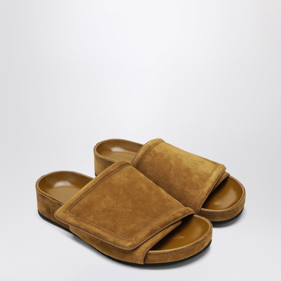 PHOEBE PHILO Sandali Wide Slide in pelle scamosciata color Toffee, view 2