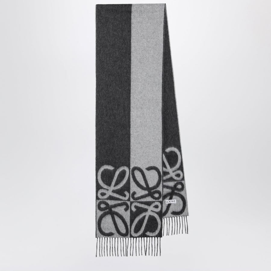 Loewe Sciarpa jacquard Anagram in lana e cashmere grigia