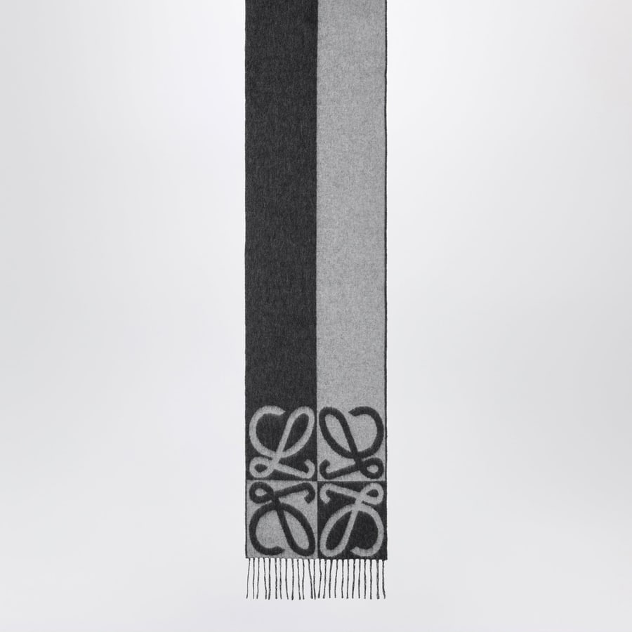 Loewe Sciarpa jacquard Anagram in lana e cashmere grigia, view 3