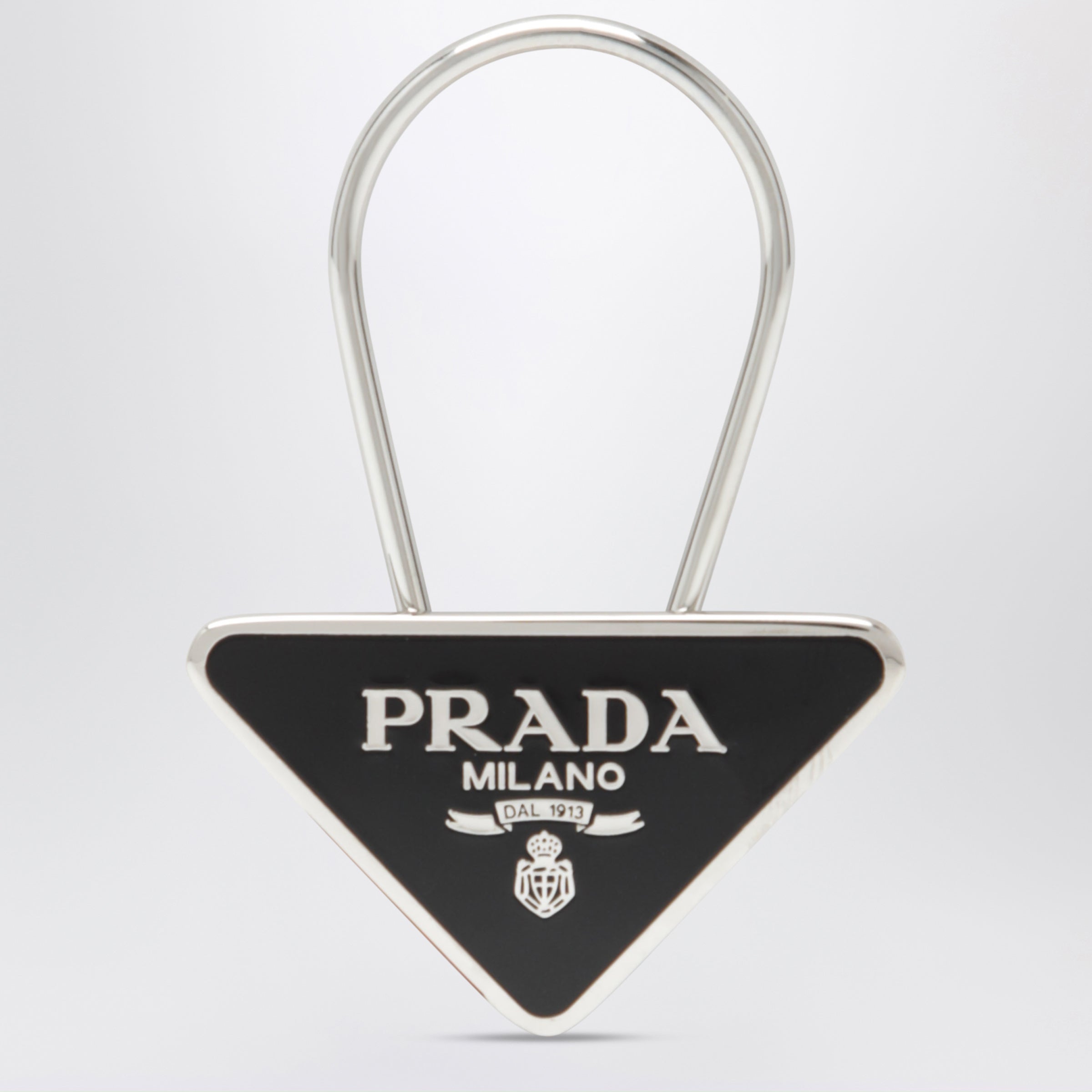 Prada Portachiavi nero/argento in metallo smaltato