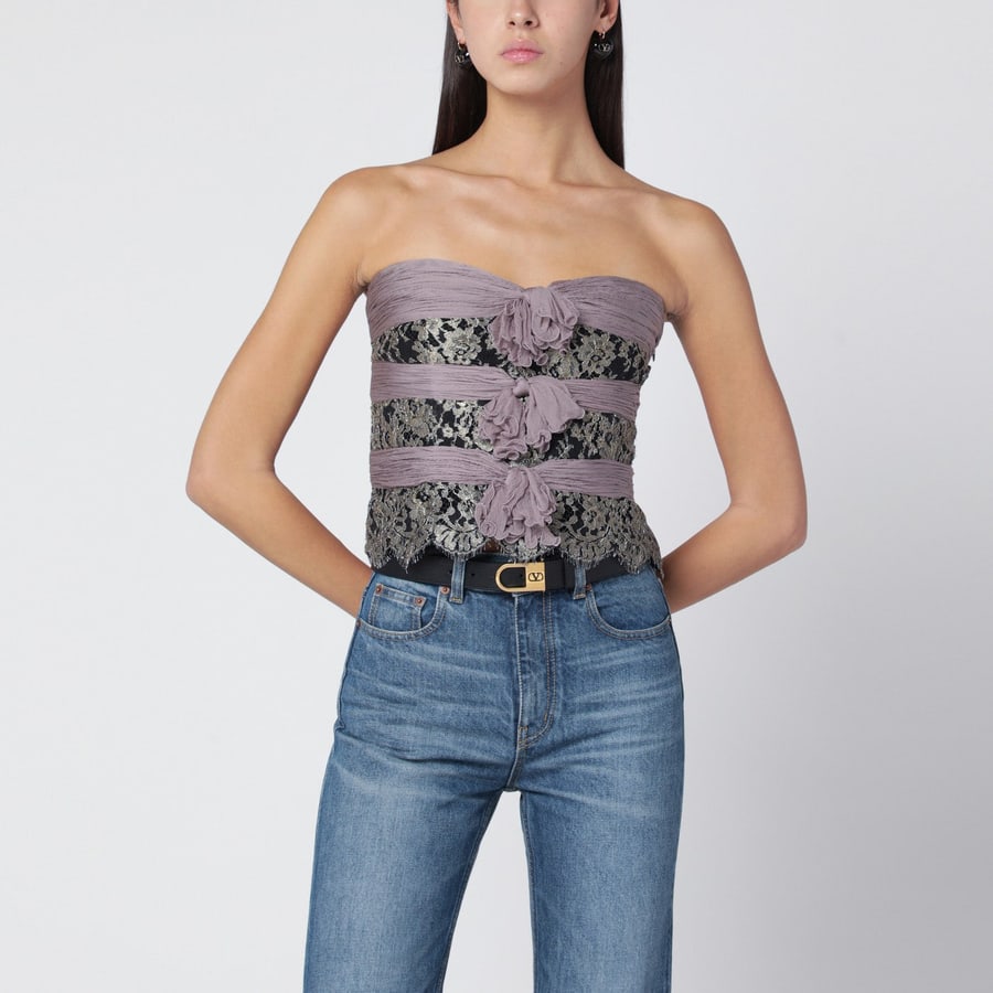 Valentino Garavani Top grigio/mauve/oro in chiffon di seta