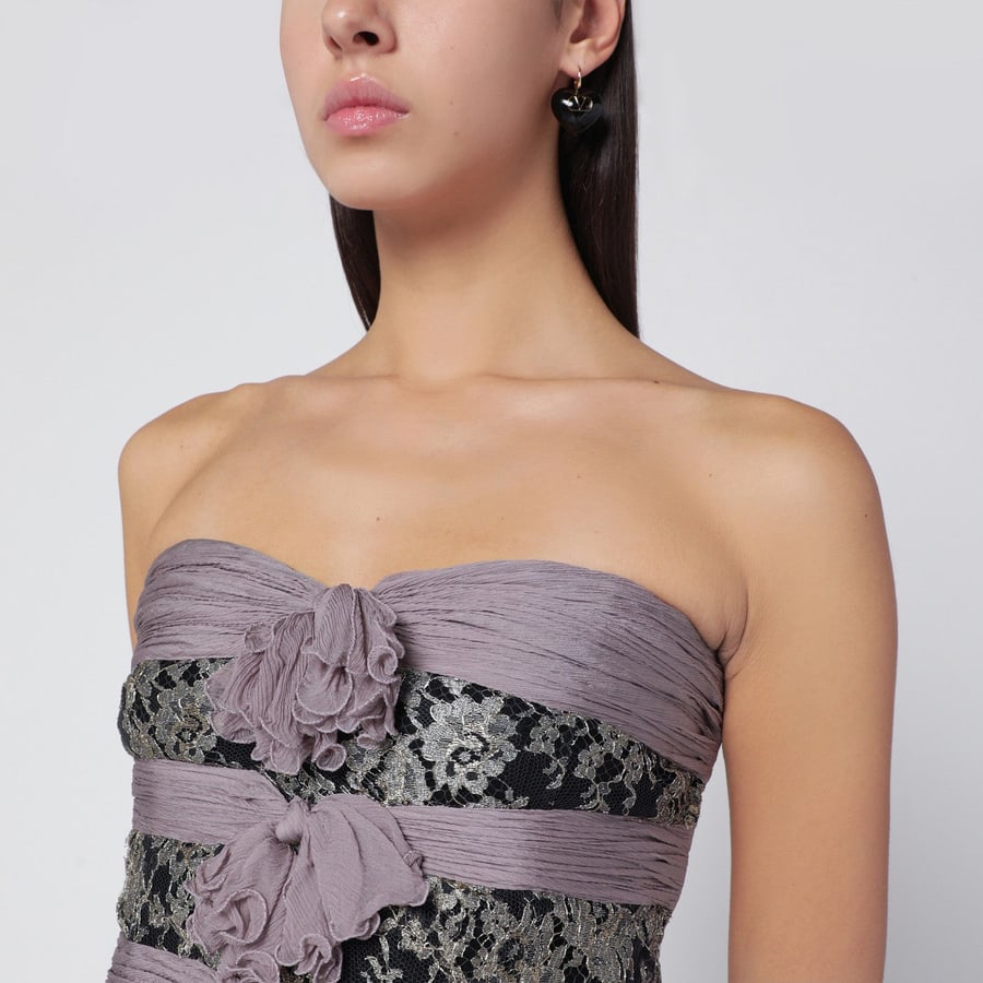 Valentino Garavani Top grigio/mauve/oro in chiffon di seta, view 3