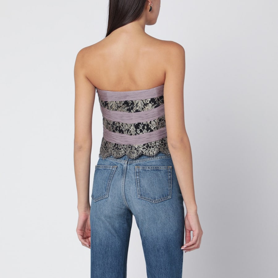 Valentino Garavani Top grigio/mauve/oro in chiffon di seta, view 4