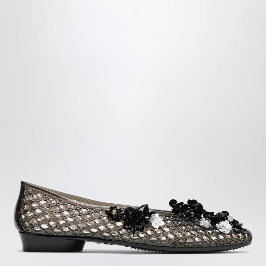 HEAVENLY JELLY Ballerine Lily nere in PVC con fiori con perline