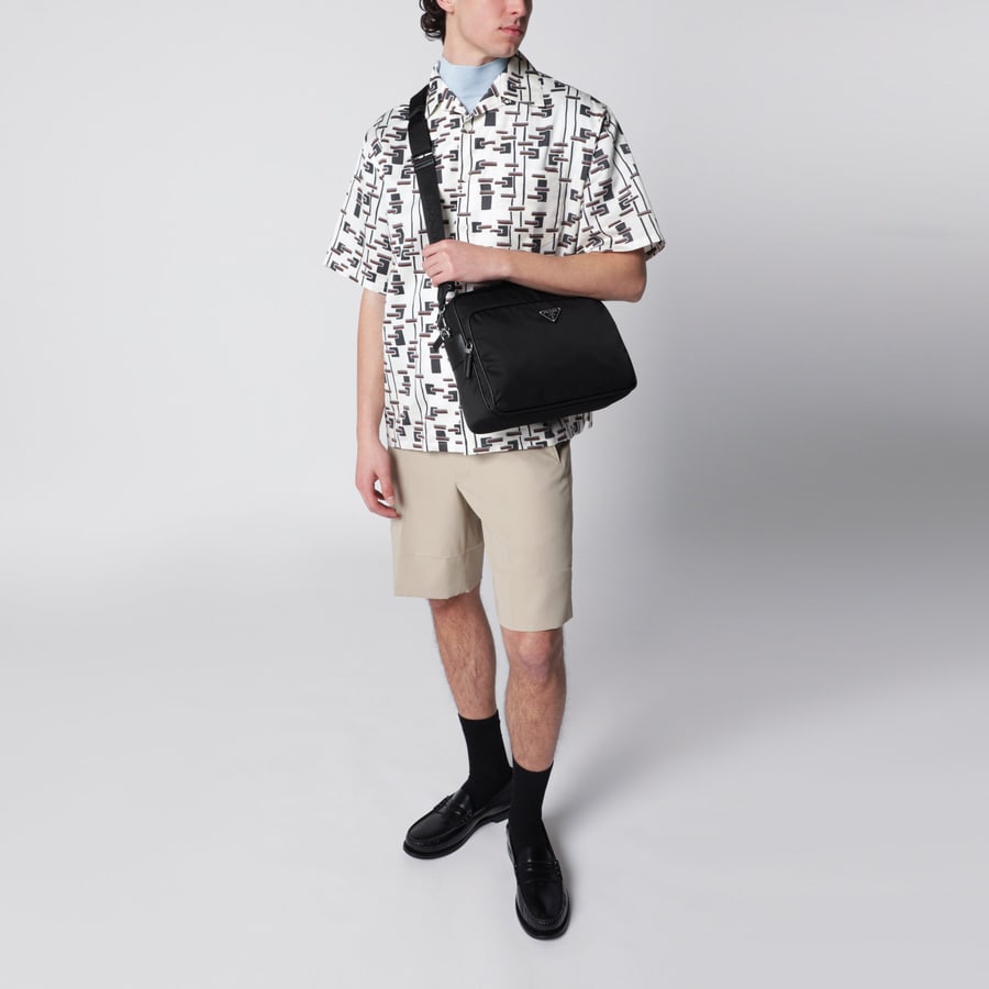 Prada Borsa a tracolla in Re-Nylon e pelle nera, view 2