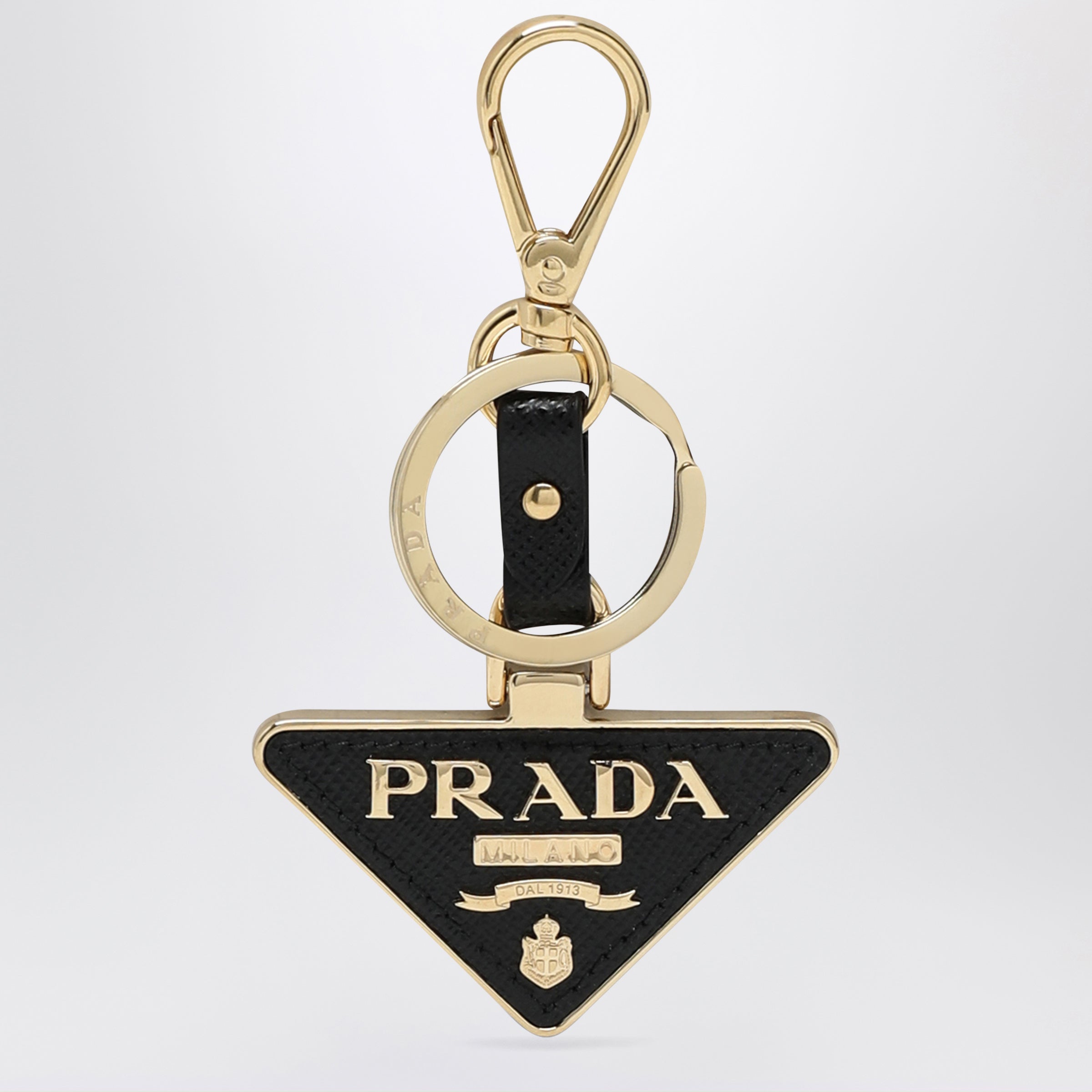 Prada Portachiavi nero in Saffiano e metallo