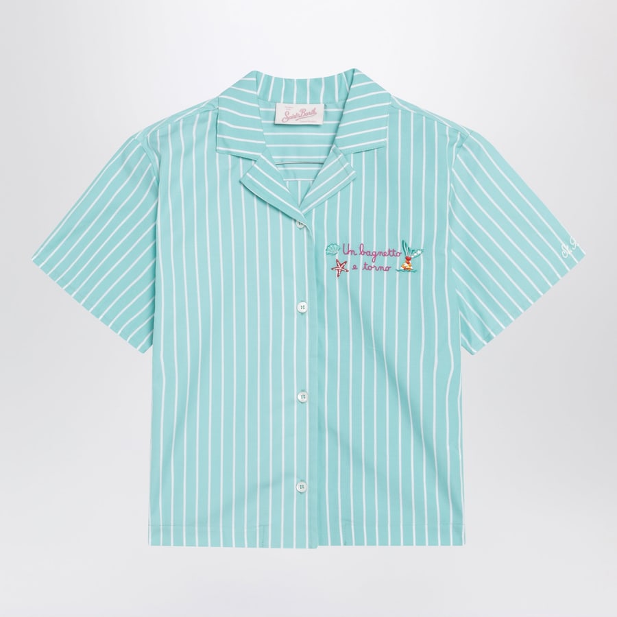 MC2 SAINT BARTH Camicia verde acqua a righe in cotone