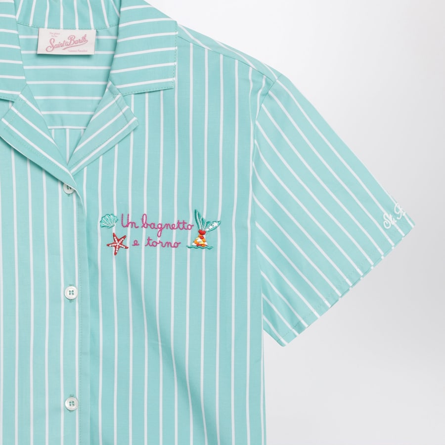 MC2 SAINT BARTH Camicia verde acqua a righe in cotone, view 3