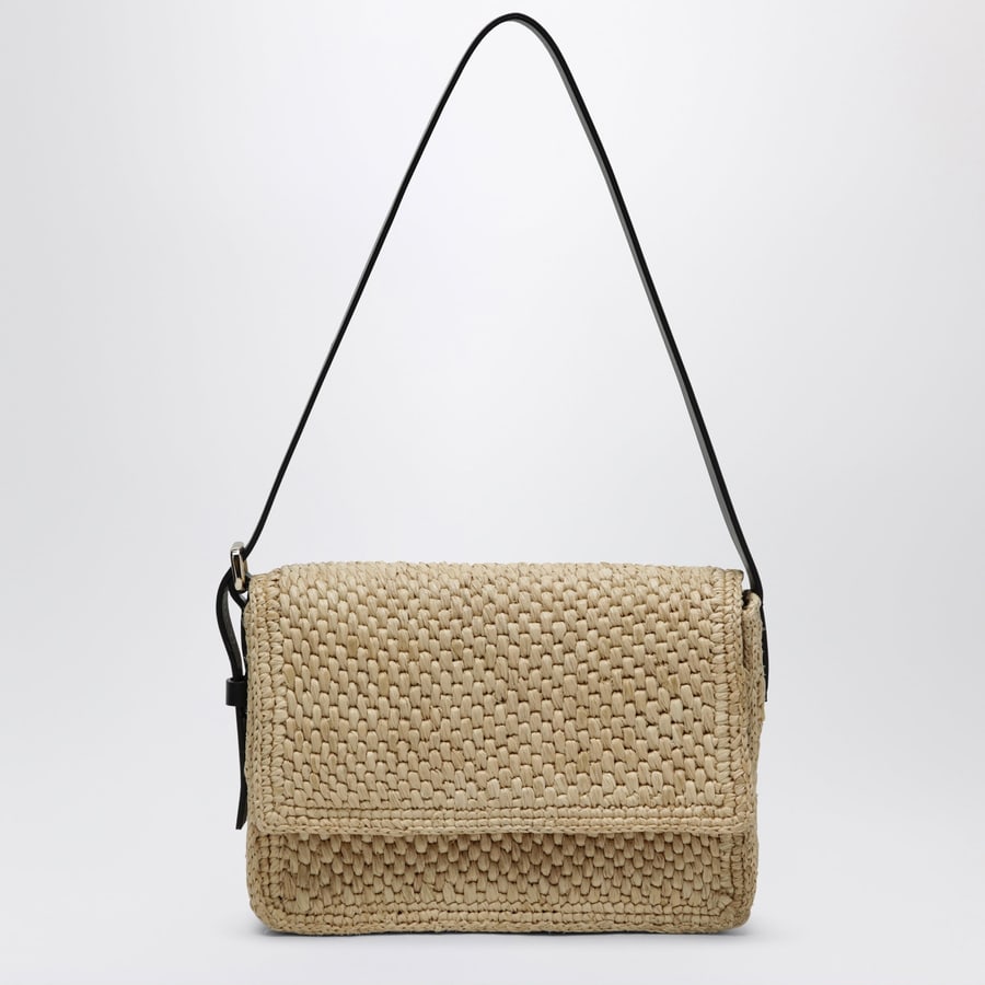 MANEBI' Borsa a spalla in rafia e pelle