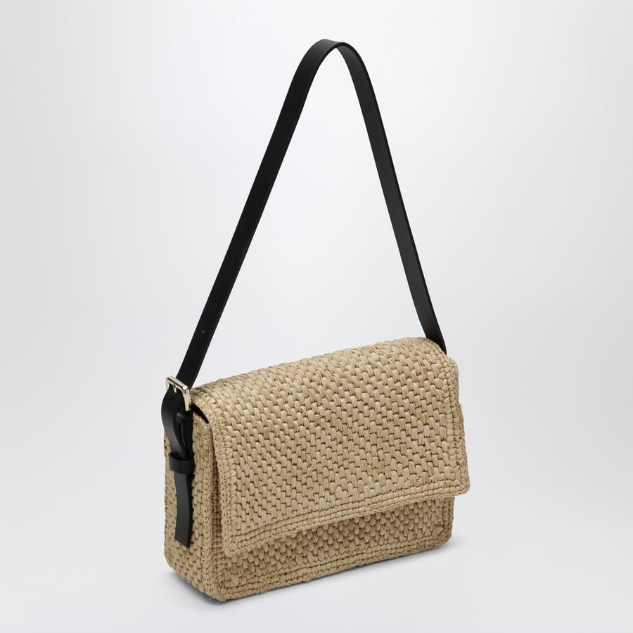MANEBI' Borsa a spalla in rafia e pelle, view 3