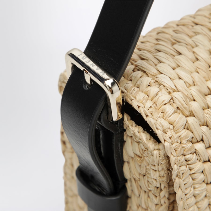 MANEBI' Borsa a spalla in rafia e pelle, view 6