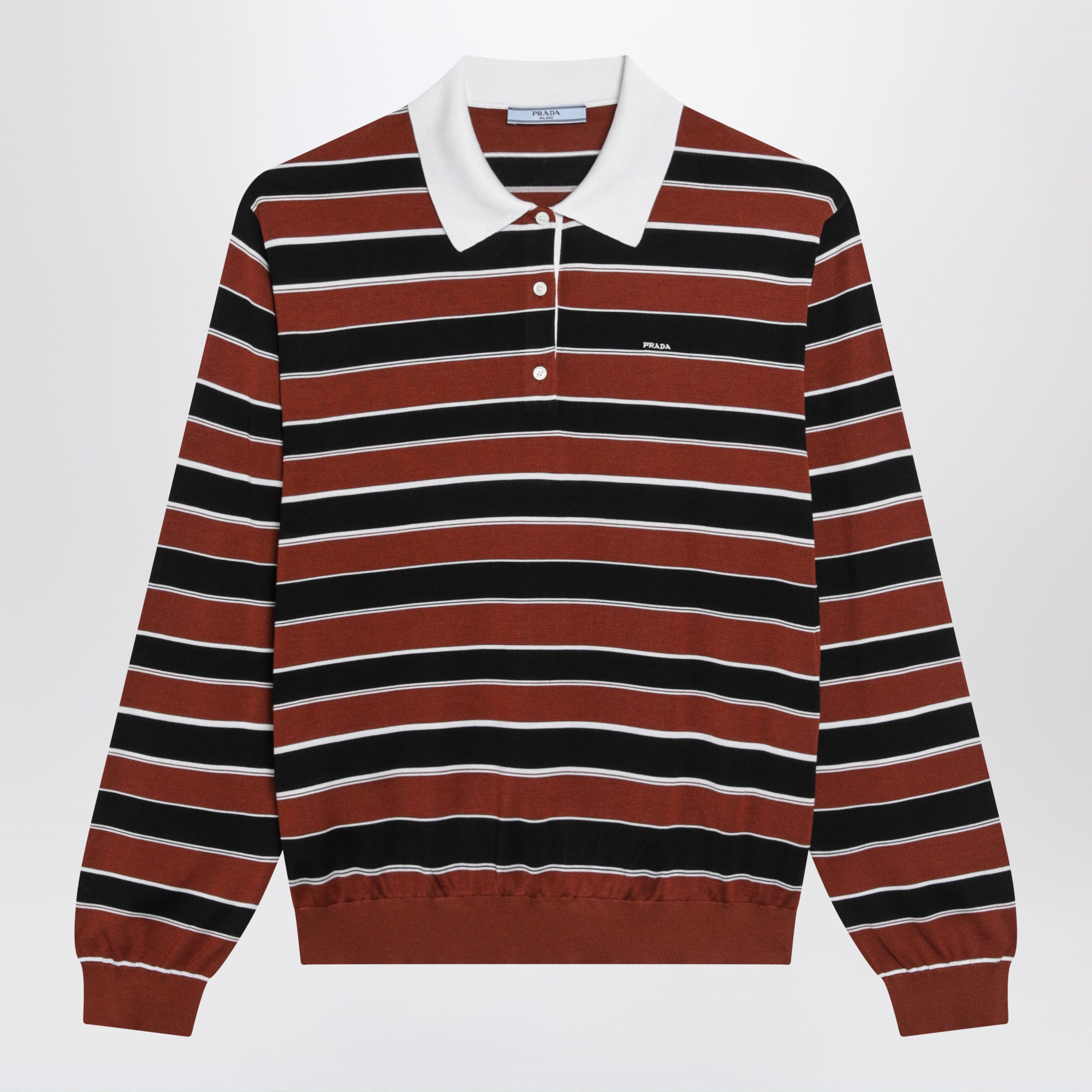 Prada Polo a righe Ruggine/Nero in seta