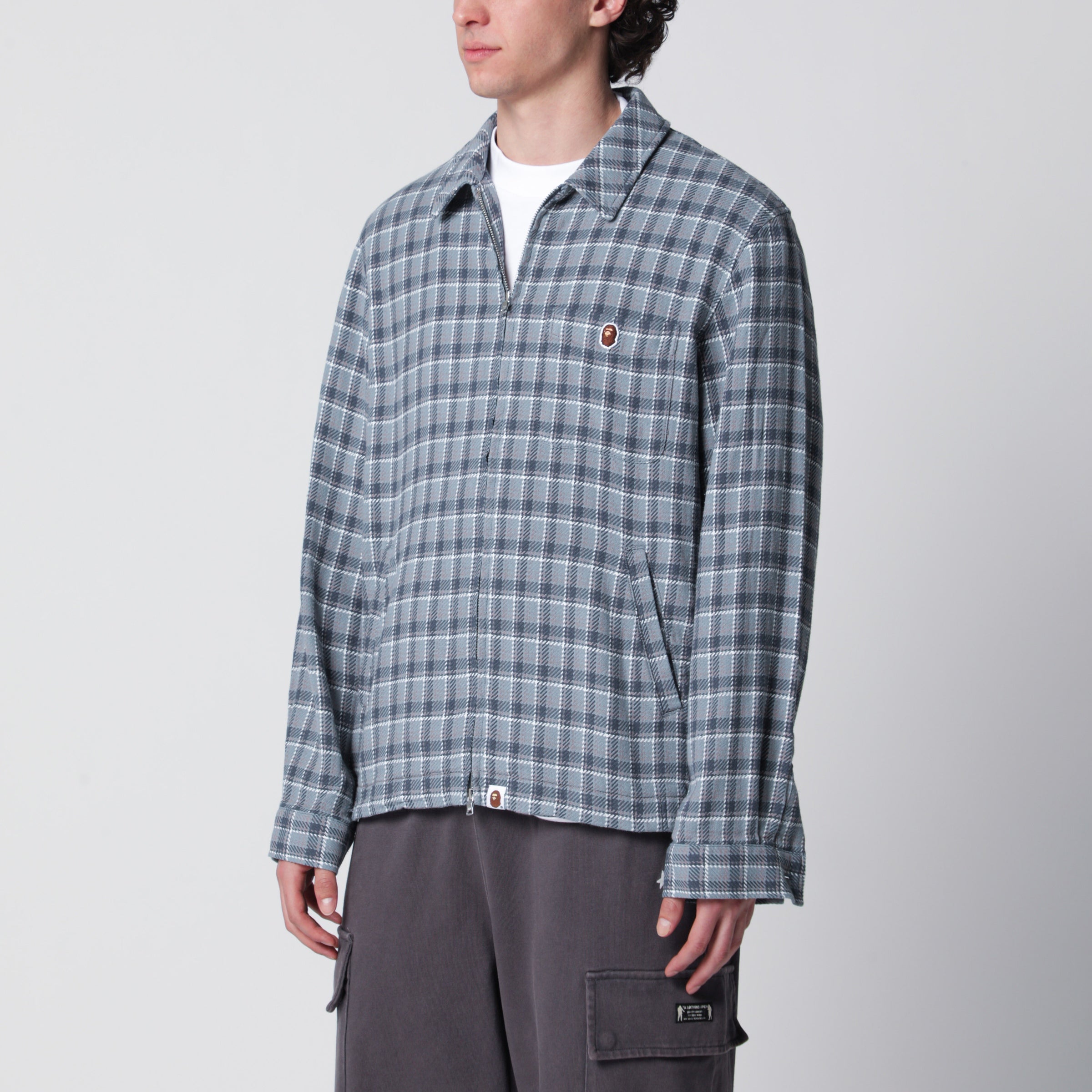 BAPE Camicia con zip motivo check in cotone