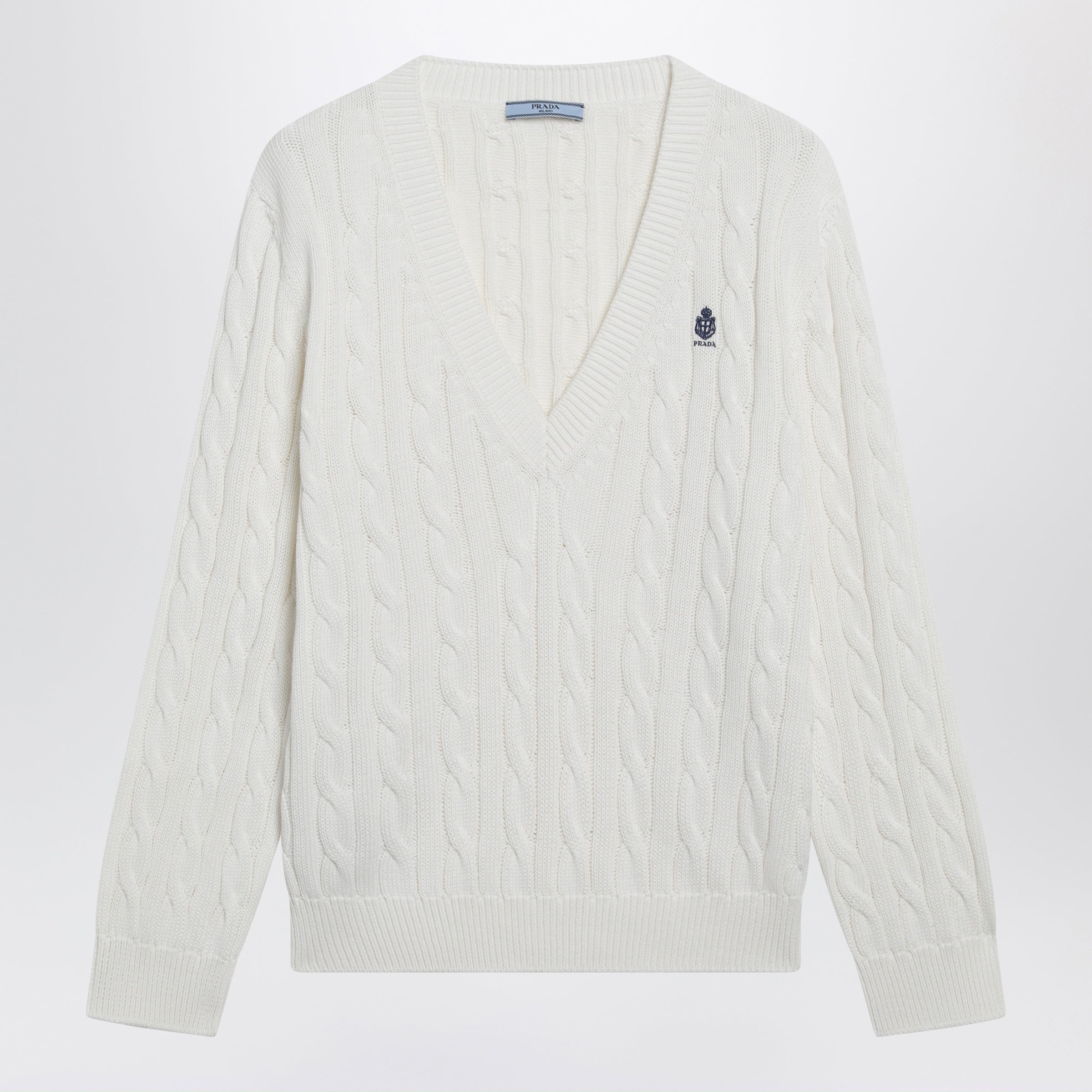 Prada Maglia con scollo a V bianca a trecce