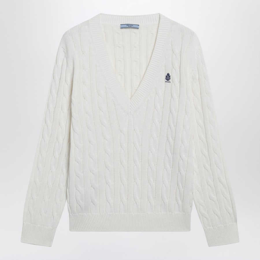 Prada Maglia con scollo a V bianca a trecce