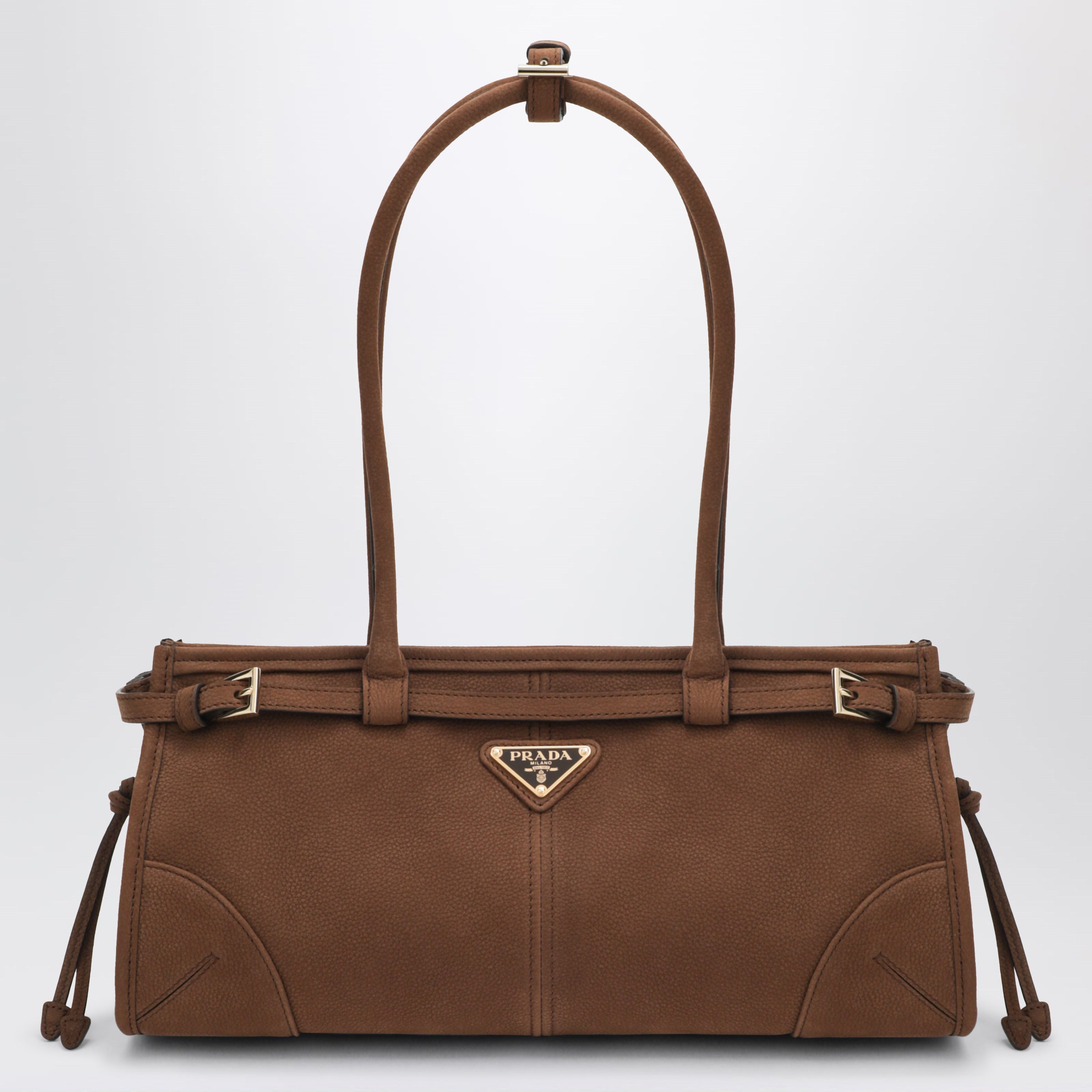 Prada Borsa a mano Bonnie medium in pelle nabuk Cacao