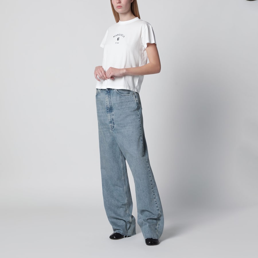 Maison Margiela Jeans a gamba ampia in cotone blu ghiaccio, view 2